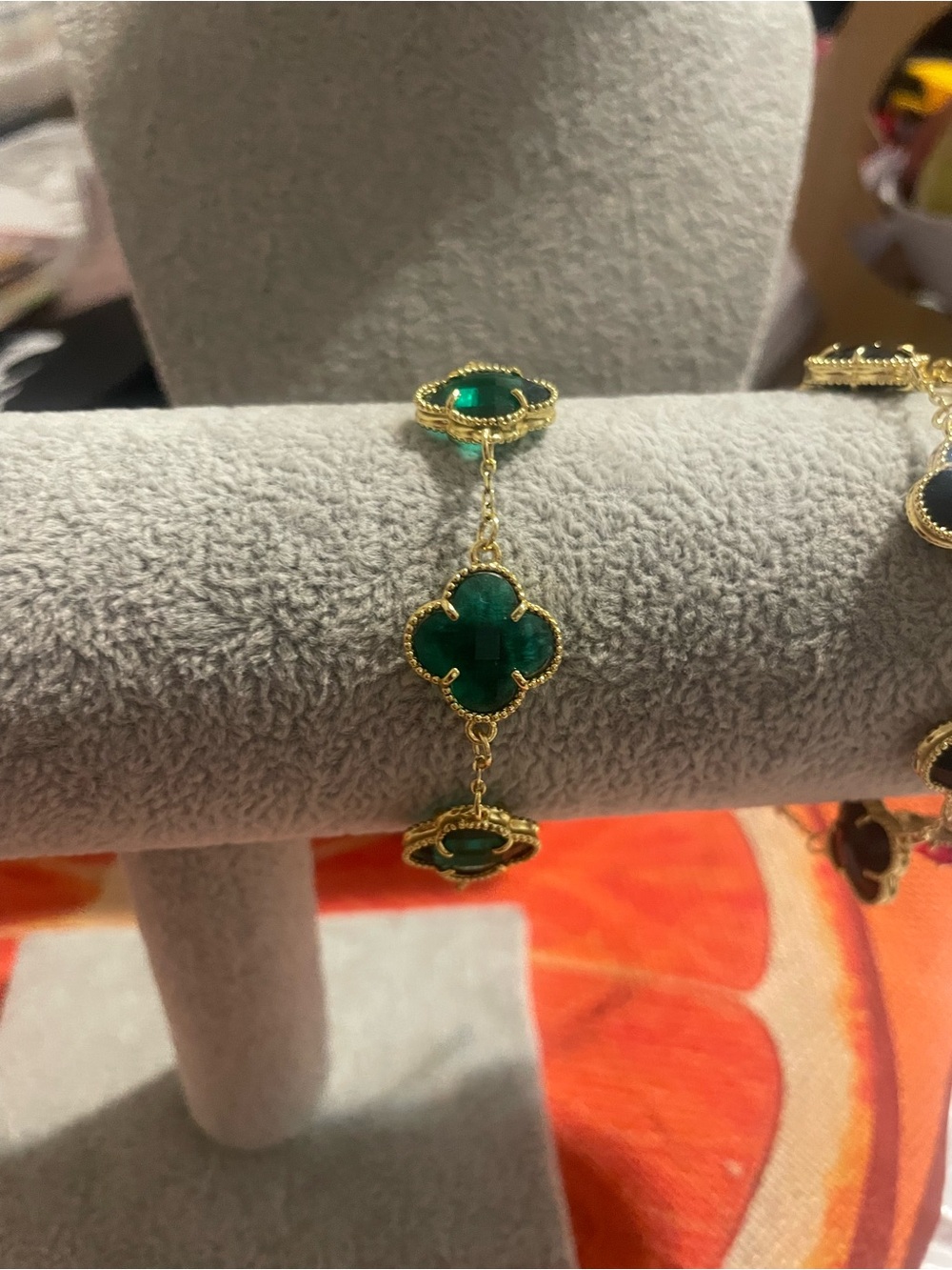 Gold-Tone Green Clover Link Bracelet